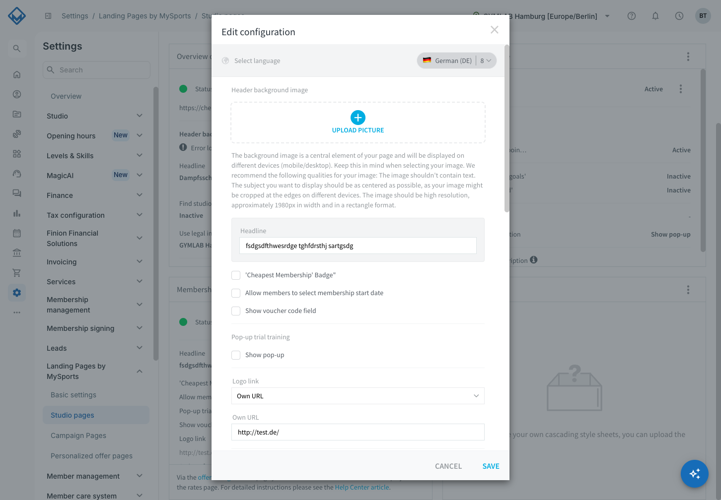 Boîte de dialogue Modifier la configuration avec la case permettant aux membres de choisir la date de début