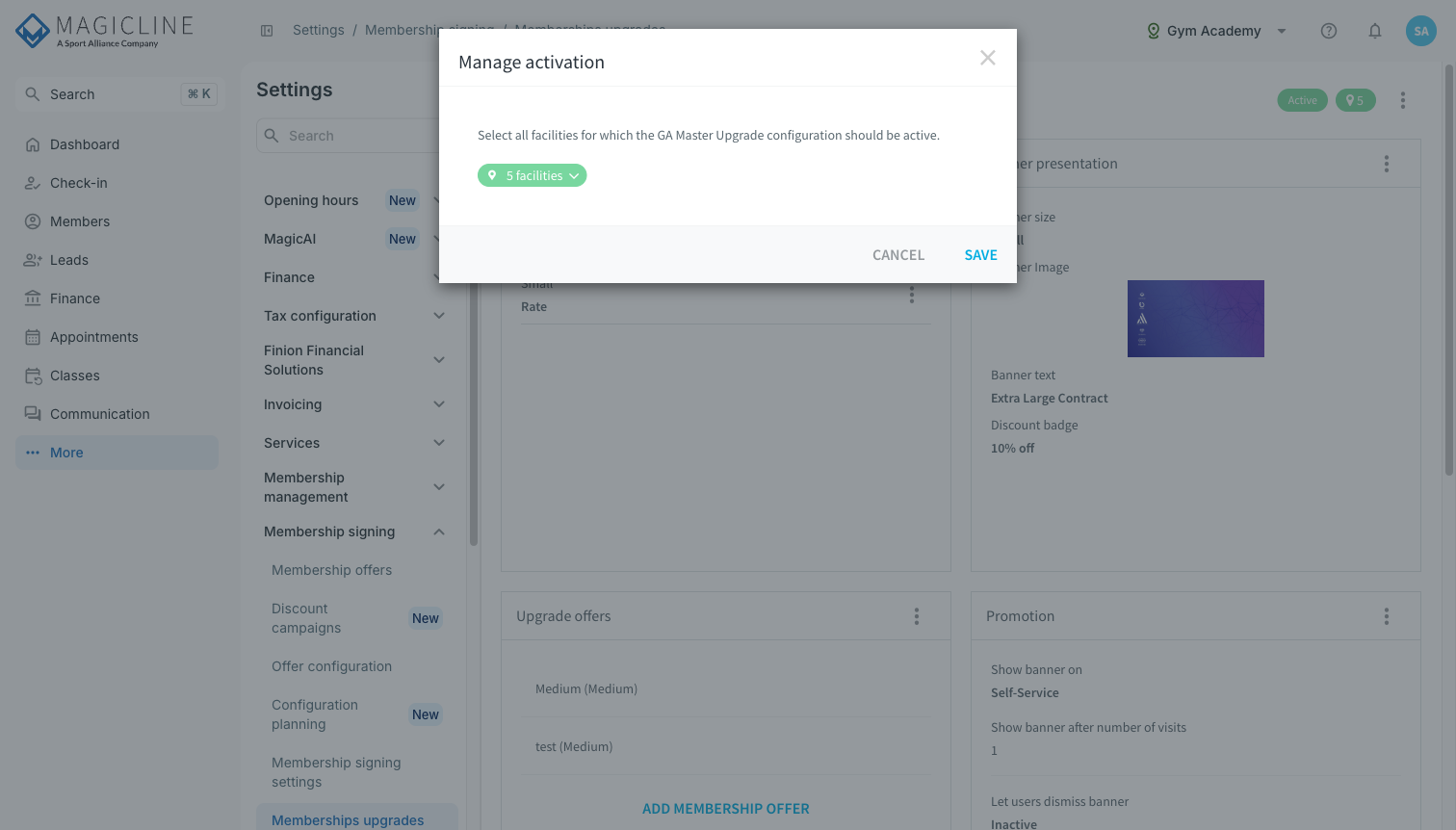Boîte de dialogue Gérer l'activation avec la sélection des salles