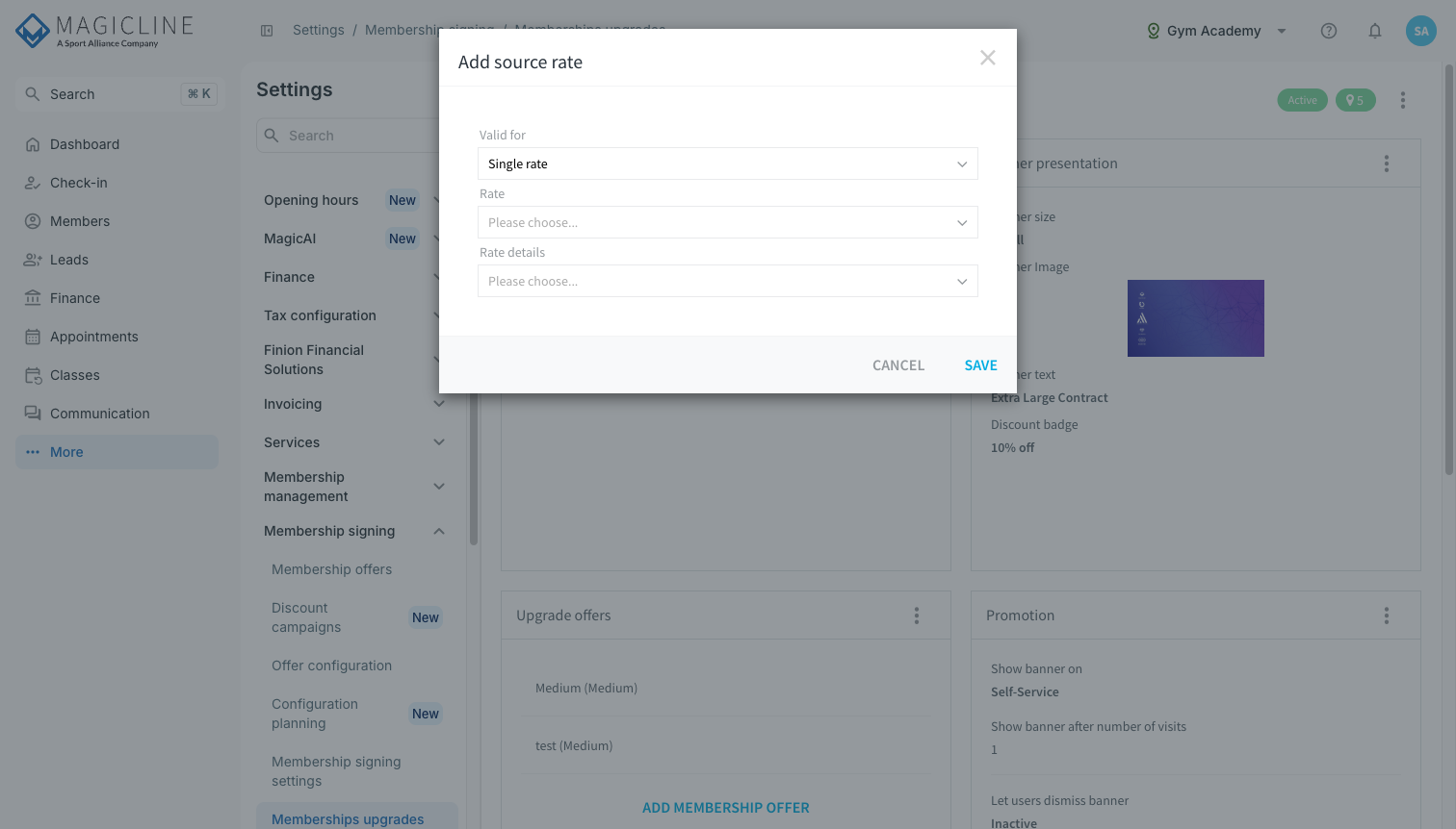 Add source rate dialog with Valid for set to Single rate and the fields Rate and Rate details