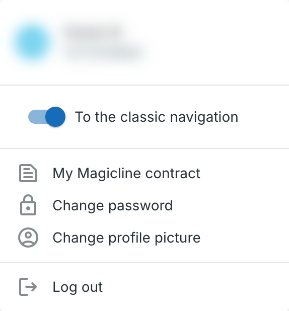 Menú de usuario abierto con la opción Mi contrato Magicline