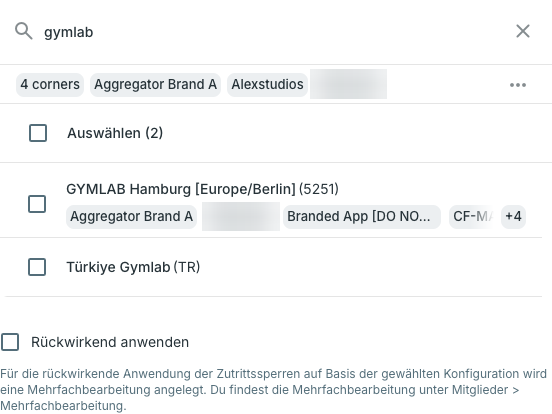 Aktivierungsdialog mit der Studioauswahl und dem Kontrollkästchen Rückwirkend anwenden.