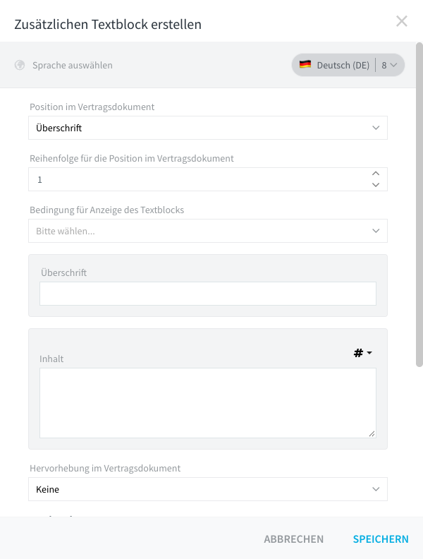 Dialog Zusätzlichen Textblock hinzufügen mit dem Feld Auf Anhang verweisen.