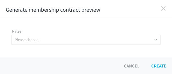 Generate membership contract preview dialog with the rate selection.