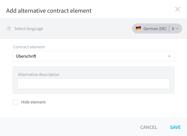 Diálogo para añadir un elemento contractual alternativo.